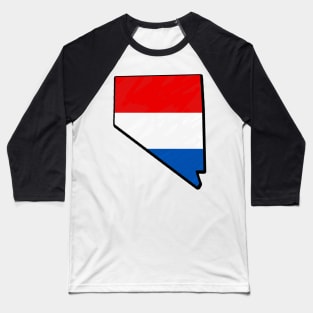 Red, White, and Blue Nevada Outline Baseball T-Shirt